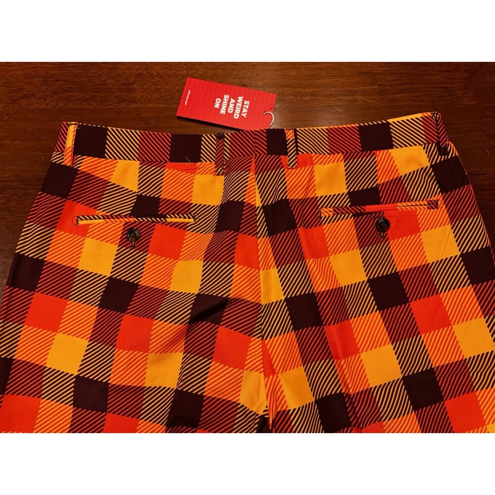 New 36 X 33 Shinesty Pants Orange Plaid Checkered Crazy Thanksgiving - Picture 6 of 7